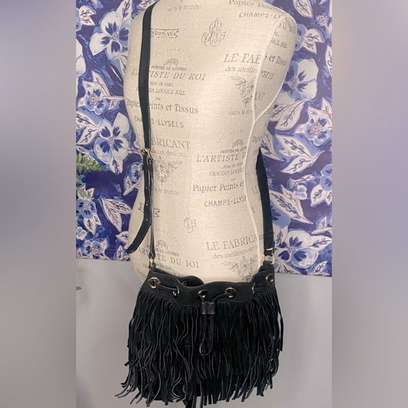 H&M Women’s Faux Leather Hobo Purse with Fringe & Wallet Set in Black- 2 Pieces - Picture 1 of 7